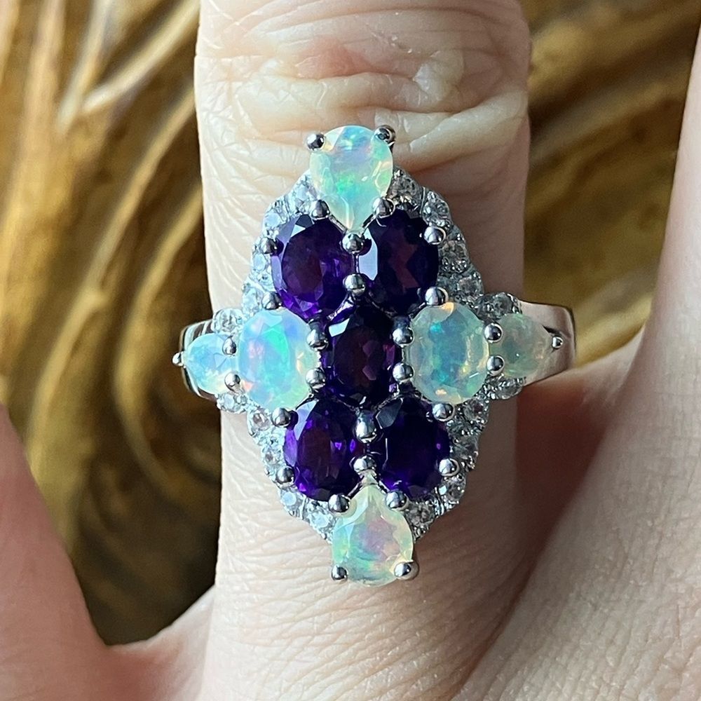 Natural Amethyst Opal Sterling Silver Ring Size 7